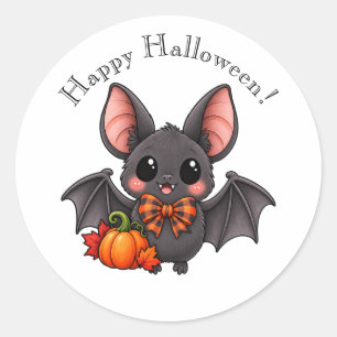 Feliz Halloween Adesivo Redondo de Morcego e Abóbo