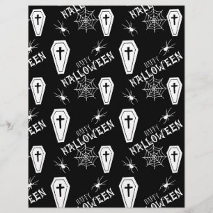 Feliz Halloween Aranhas e Coffins - Papel Escrapbo
