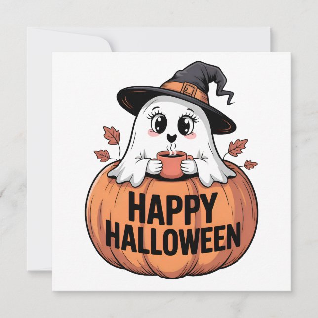 Feliz Halloween Caffeine Ghost Halloween Cartões (Frente)