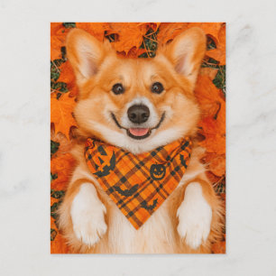 Feliz Halloween Cartão Postal Corgi Cachorro Fofo