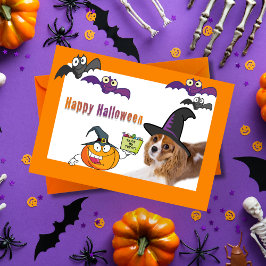 Feliz Halloween Cavalier King Charles Bruxa Cartão