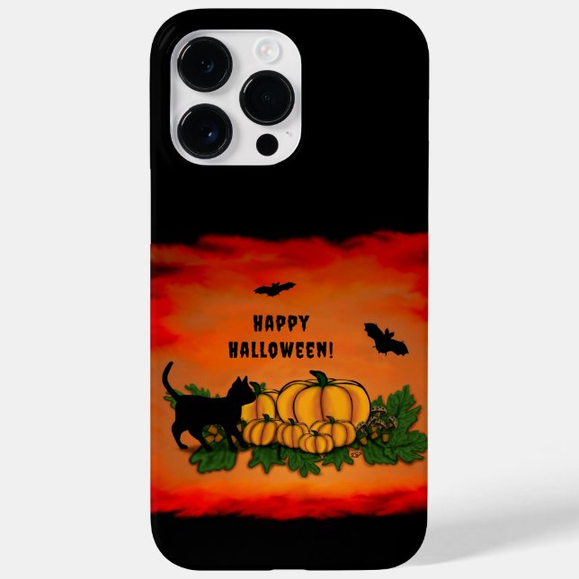 Feliz Halloween, Gato Preto, Morcego e Abóbora (Verso)