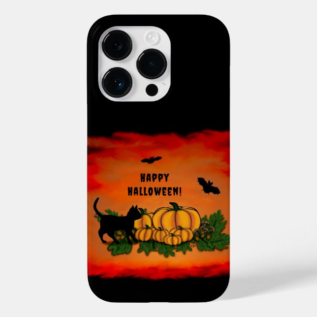 Feliz Halloween, Gato Preto, Morcego e Abóbora (Verso)