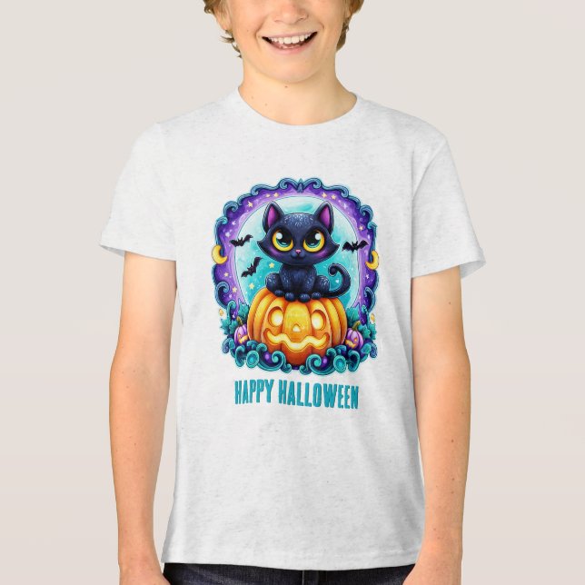 Feliz Halloween Gato Preto no Abóbora (Frente)