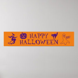 Feliz Halloween - Poster de roxo laranja assustado
