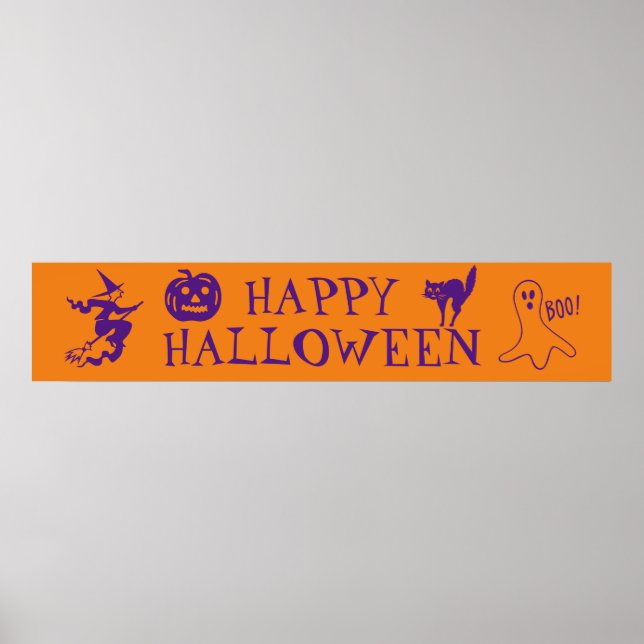 Feliz Halloween - Poster de roxo laranja assustado (Frente)