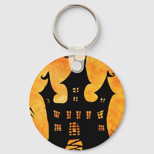 Feliz Halloween Spooky Castle Button Chaveiro (Frente)