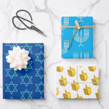 Feliz Hanukkah Blue Star Menorah Dreidel