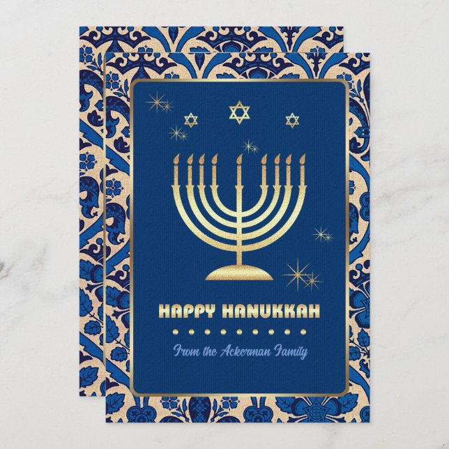 Feliz Hanukkah. Cartões de saudação personalizávei (Frente/Verso)