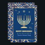 Feliz Hanukkah. Cartões de saudação personalizávei<br><div class="desc">Feliz Hanukkah! Star of David and Menorah Gold Foil Design Personalizável Chanucá - Cartões de Saudação / Convites de Celebração Chanucá com nomes e texto personalizados. Cartões de correspondência,  selos postais e outros produtos disponíveis na Categoria Feriados Judeus / Hanukkah da nossa loja.</div>