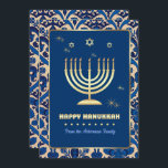 Feliz Hanukkah. Cartões de saudação personalizávei<br><div class="desc">Feliz Hanukkah! Star of David and Menorah Gold Foil Design Personalizável Chanucá - Cartões de Saudação / Convites de Celebração Chanucá com nomes e texto personalizados. Cartões de correspondência,  selos postais e outros produtos disponíveis na Categoria Feriados Judeus / Hanukkah da nossa loja.</div>