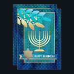 Feliz Hanukkah. Cartões de saudação personalizávei<br><div class="desc">Feliz Hanukkah! Menorah,  Estrela de David e Olive Branches Design Cartões de Saudação de Chanucá Personalizáveis / Convites de Celebração de Chanucá com texto personalizado. Cartões e presentes disponíveis na Categoria Feriados Judeus / Hanukkah da nossa loja.</div>