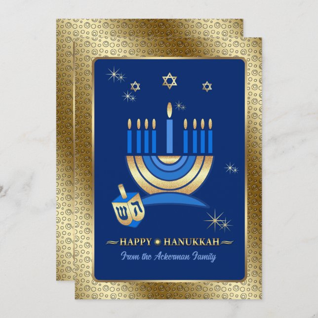 Feliz Hanukkah. Cartões de saudação personalizávei (Frente/Verso)