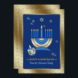 Feliz Hanukkah. Cartões de saudação personalizávei<br><div class="desc">Feliz Hanukkah. Star of David and Menorah Gold Foil Design Personalizável Cartões de Saudação Flat Hanukkah / Convites de Celebração Hanukkah com nomes e texto personalizados. Cartões de correspondência,  selos postais e outros produtos disponíveis na Categoria Feriados Judeus / Hanukkah da nossa loja.</div>