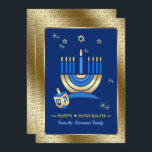 Feliz Hanukkah. Cartões de saudação personalizávei<br><div class="desc">Feliz Hanukkah. Star of David and Menorah Gold Foil Design Personalizável Cartões de Saudação Flat Hanukkah / Convites de Celebração Hanukkah com nomes e texto personalizados. Cartões de correspondência,  selos postais e outros produtos disponíveis na Categoria Feriados Judeus / Hanukkah da nossa loja.</div>