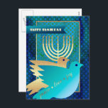 Feliz Hanukkah. Cartões postais personalizados do<br><div class="desc">Feliz Hanukkah. Elegante Festivo Menorah e Peace Doves Design com cartazes em folha de ouro. Cartões e presentes disponíveis na Categoria Feriados Judeus / Hanukkah da nossa loja.</div>