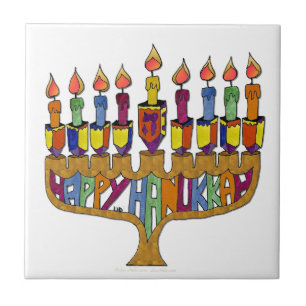 Feliz Hanukkah Dreidels Menorá
