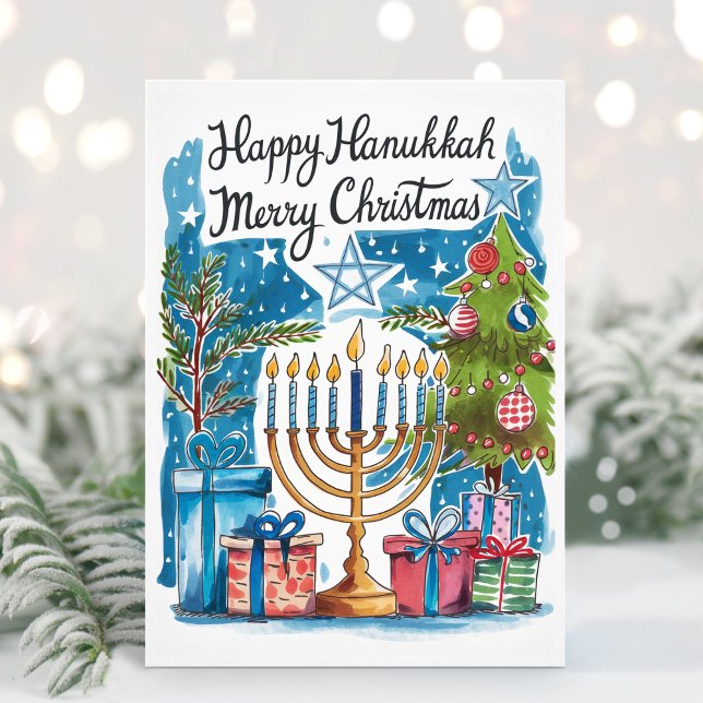 Feliz Hanukkah Feliz Cartão de Natal (Happy Hanukkah Merry Christmas Card)