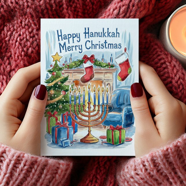 Feliz Hanukkah Feliz Cartão de Natal (Happy Hanukkah Merry Christmas Card)
