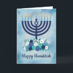 Feliz Hanukkah Floral Menorah Cartões de agradecim<br><div class="desc">Cobrir por Cindy Bendel</div>