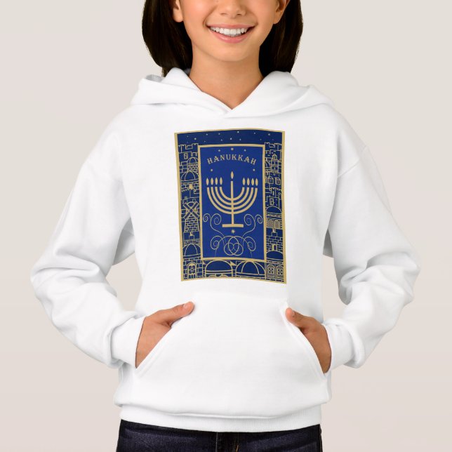 Feliz Hanukkah Menorá Dourada Feriado Judaico (Frente)