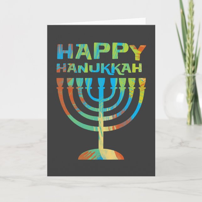 Feliz Hanukkah Menorah - Cartões de Saudação (Frente)