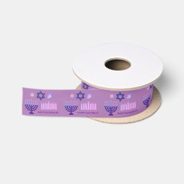 Feliz Hanukkah Menorah Satin Ribbon