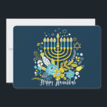 Feliz Hanukkah menorah velas. Cartão de Festividad<br><div class="desc">Feliz Hanukkah menorah velas. Mantenha contato com a família e amigos enquanto celebra o feriado de Chanucá/Chanukah com as luzes da menorah.</div>