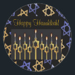 Feliz Hanukkah! Modelo do adesivo grande personali<br><div class="desc">Feliz Hanukkah! Personalize este belo adesivo personalizado disponível em dois tamanhos. Adicione impacto gráfico ao seu cartão de saudação, cartão de Chanucá ou para um convite de festas de férias. Adicione suas próprias mensagens personalizadas. Preencha um conjunto elegante coordenado: em nossa loja zazzle.com/celebrationsevents* veja Convites, Anúncios, Cartões de Saudação, PostCards,...</div>