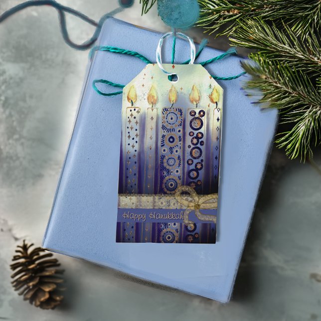 Feliz Hanukkah - Velas Ornamentais - Etiqueta de P (Happy Hanukkah Ornamental Candles Gift Tag)