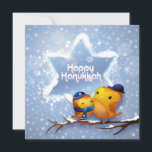 Feliz Hanukkah Winter Snow Birds<br><div class="desc">Esta design de férias apresenta dois pássaros sentados em um galho de árvore com carga de neve vestindo um kippah e cachecol com neve caindo no fundo. O texto "Happy Hannukah" na tipografia branca moderna na Estrela de David. #hanukkah #chanukah #feriados #sazonal #festivo #inverno #neve #pássaros #cachecol #boné #judeu #moderno...</div>