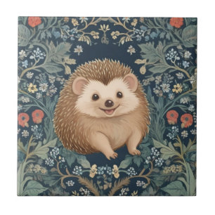Feliz Hedgehog William Morris estilo Right Floral