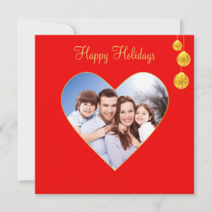 Feliz Holidays Custom Family Heart em Vermelho