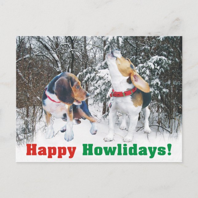 Feliz Howlidays! Cartão de Posto Beagle Snowy Wood (Frente)