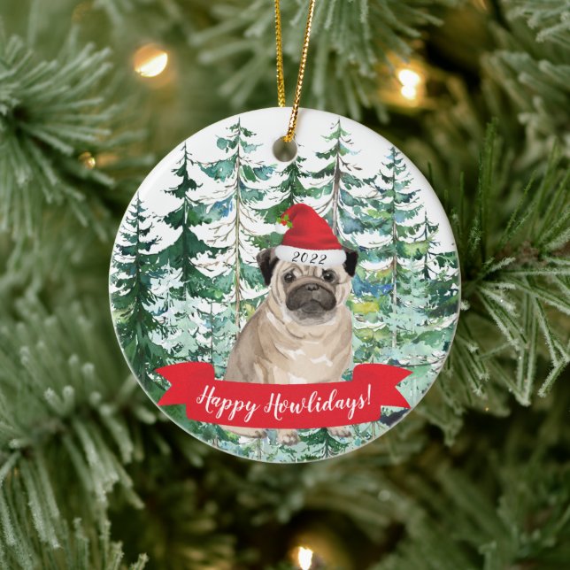 Feliz Howlidays Pug Dog Enfeites de natal (Árvore)