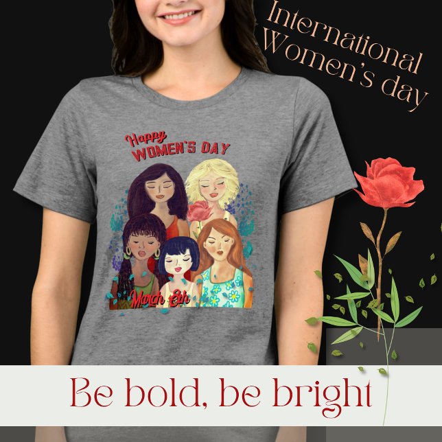 Feliz Ilustração do Dia da Mulher Diversas Mulhere (Happy Women' Day Illustration Diverse Women Tri-Blend Shirt)