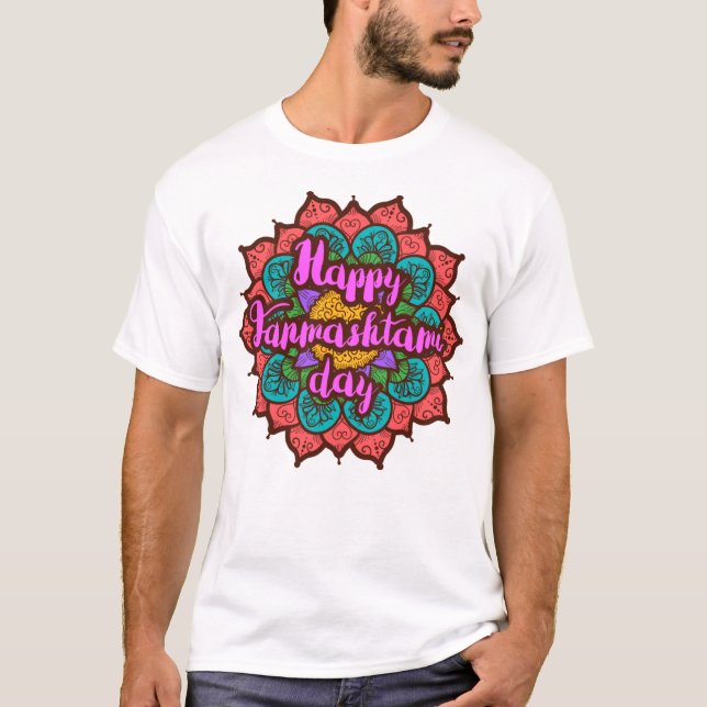 Feliz Janmashtami em um mandala. Camiseta (Frente)