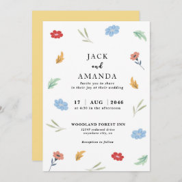 Feliz Joyful Colorful Floral Weding convite