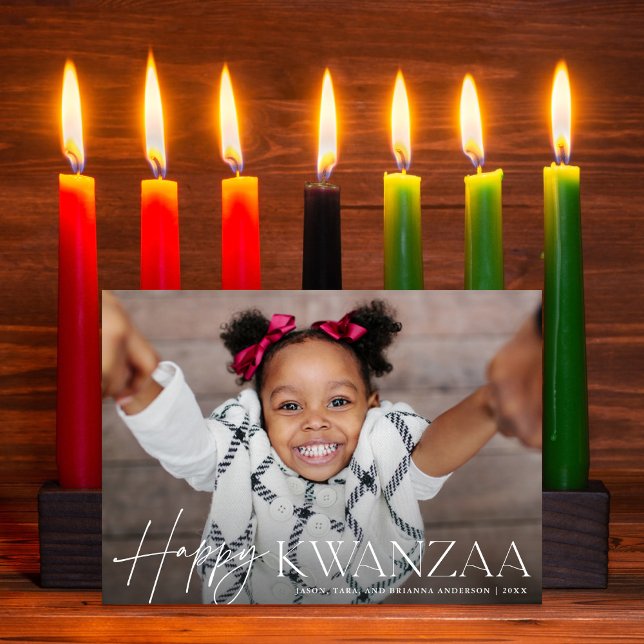 Feliz Kwanzaa Elegant + Cartão com fotos moderno d (Criador carregado)