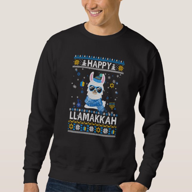 Feliz Llamakkah Llama Feio Hanukkah Suéter Feio   (Frente)