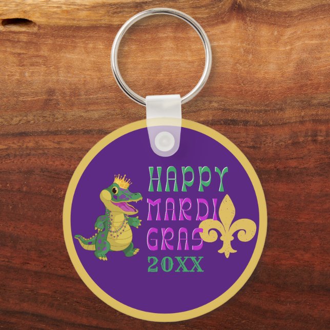 Feliz Mardi Gras Gator King Porta-chaves (Frente)