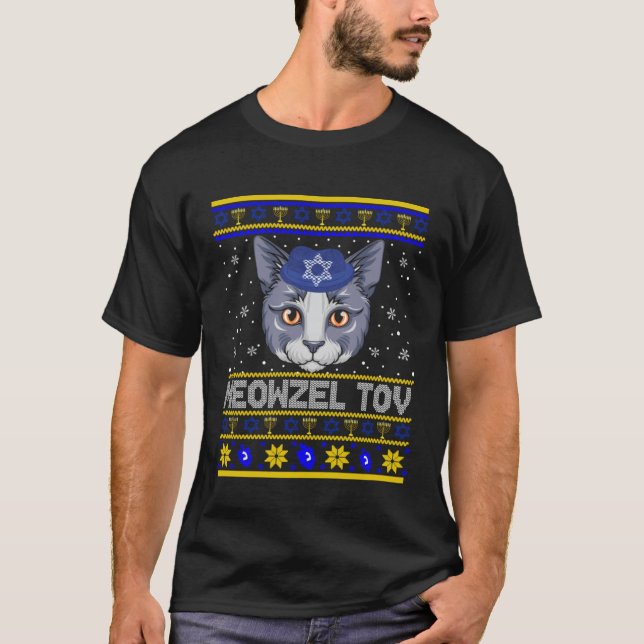 Feliz Mazel Tov Gatinho Suéter Menorah Han (Frente)