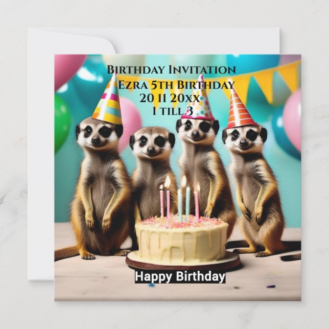 Feliz Meerkat Birthday, Convite de aniversário (Frente)