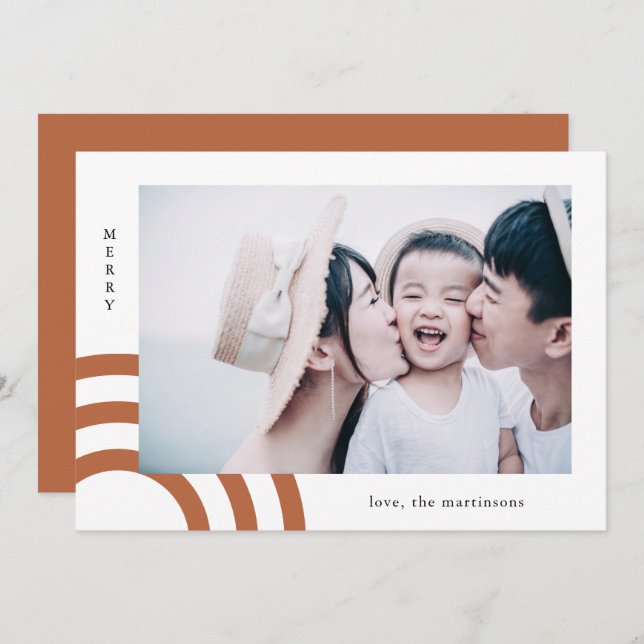 Feliz moderna Orange Terracotta Foto Natal (Frente/Verso)