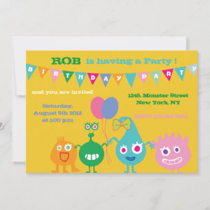 Feliz Monstros - Convites de aniversário amarelos