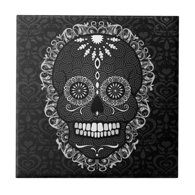 Feliz Muertos - azulejo festivo do crânio do (Frente)