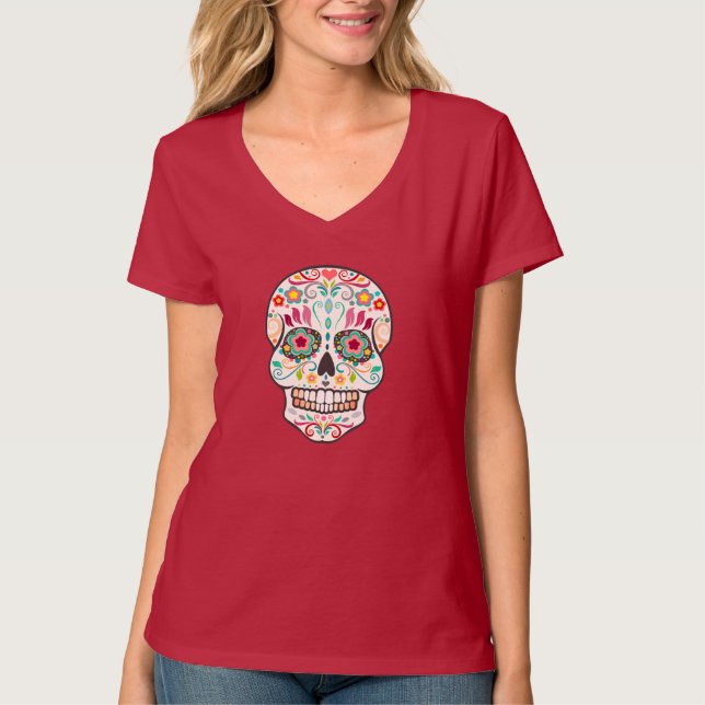 Feliz Muertos - camiseta feliz do crânio do açúcar (Frente)