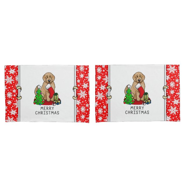 Feliz Natal 2 Goldendoodle (ouro vermelho) (Frente - conjunto)