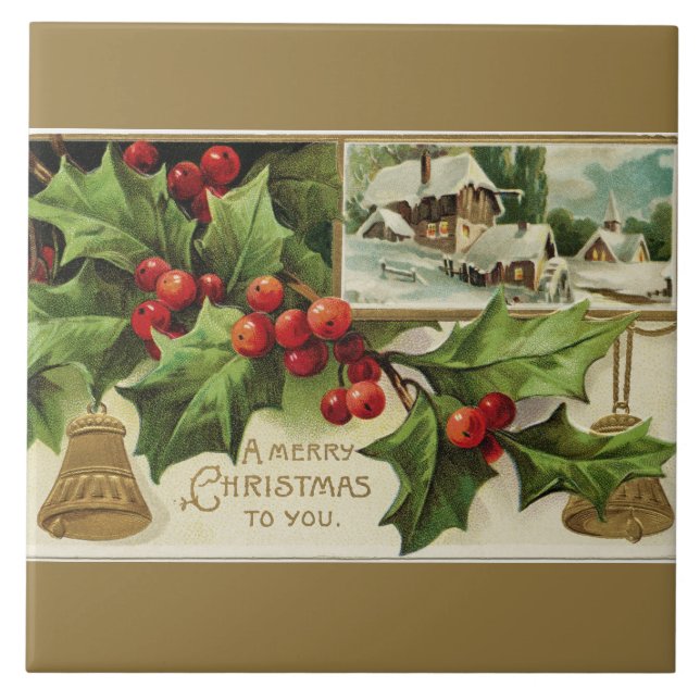 Feliz Natal a você azulejo do vintage (Frente)