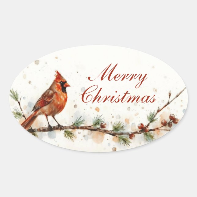 Feliz Natal Adesivo Oval do Cardeal (Frente)